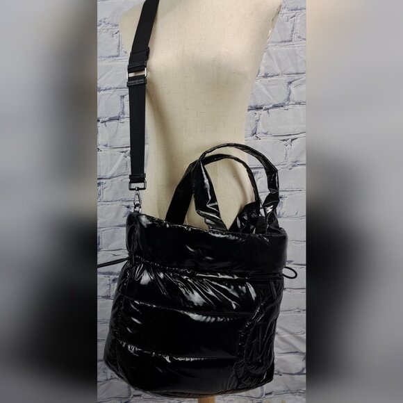 Michael Kors Rae Black Quilted Nylon Extra Large Drawstring Tote Shoulder Bag - Picture 15 of 16